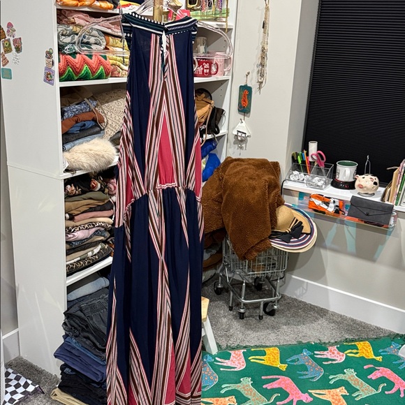 Nwt Bloomchic Halter Geometric Print Slit Dress 18/20 Stripes - Picture 4 of 10